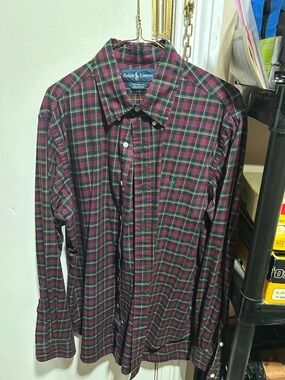 Ralph Lauren Men's Red and Green Plaid Button-Down Shirt